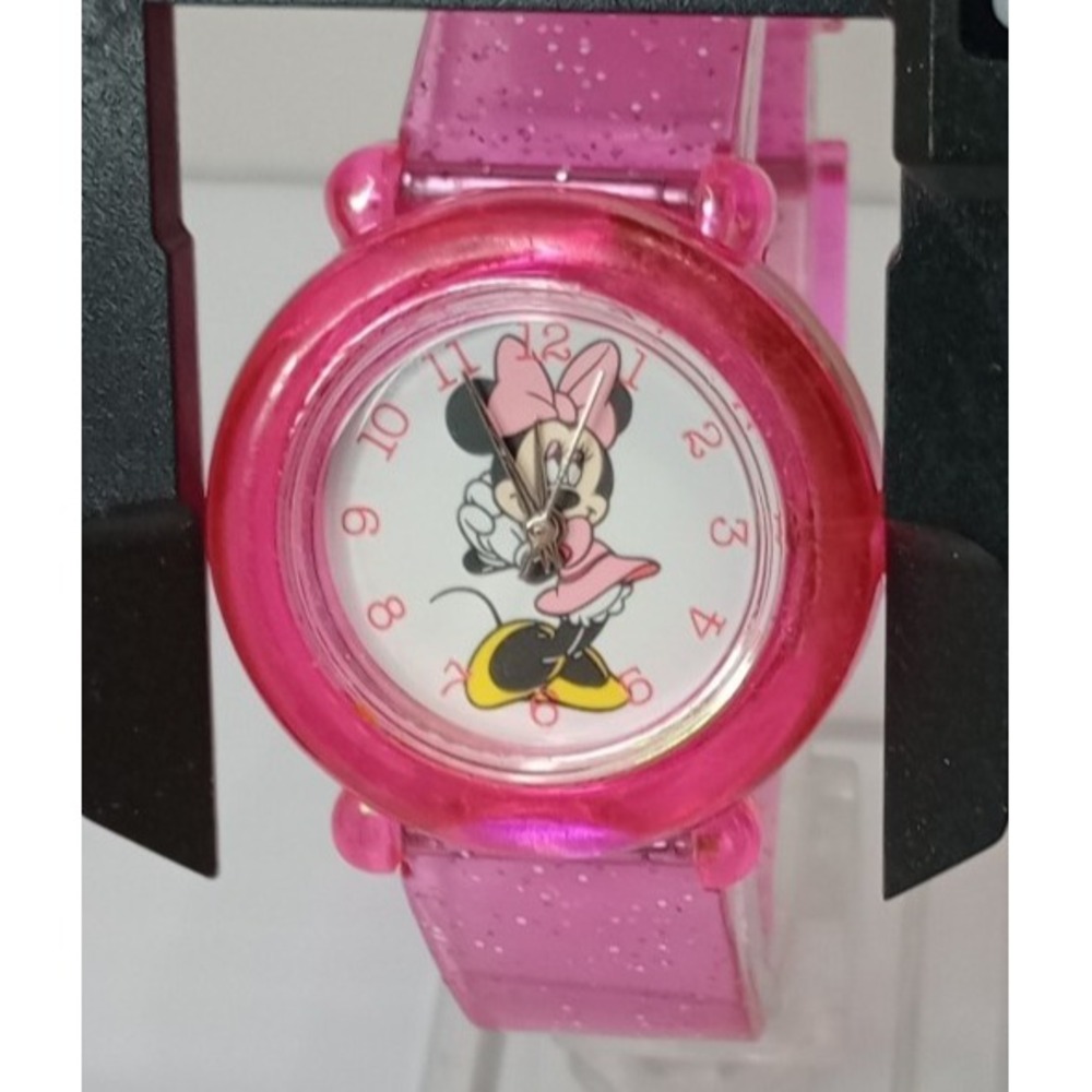Disney Parks Minnie Mouse Pink Glitter Kids Watch Japan New Battery Band Broken‎
